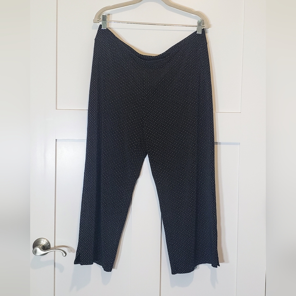 J. Jill Wearever Full Leg Cropped Stretch Pull On Pants Large Black White Rayon